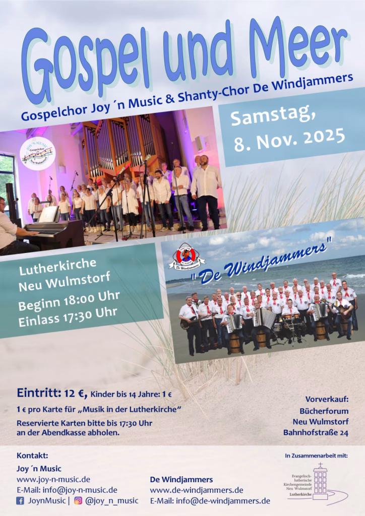 Plakat Konzert Gospel und Meer am 8. November 2025 in der Lutherkirche Neu Wulmstorf